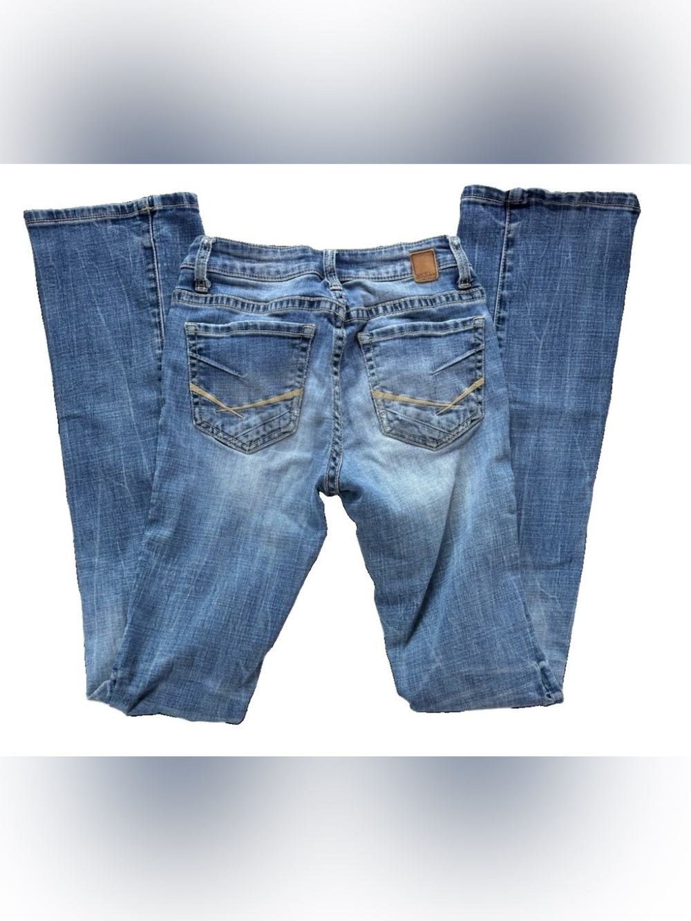 BKE Stella Mid Rise Boot Cut Jeans Women's 24XL Blue Denim Western Buckle